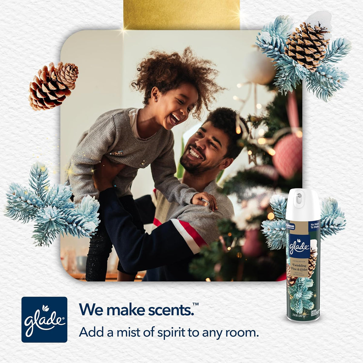 Glade Soft Mist Odor Fighting Aerosol Air Freshener, Twinkling Pine & Cedar, 7.3oz, 6 count