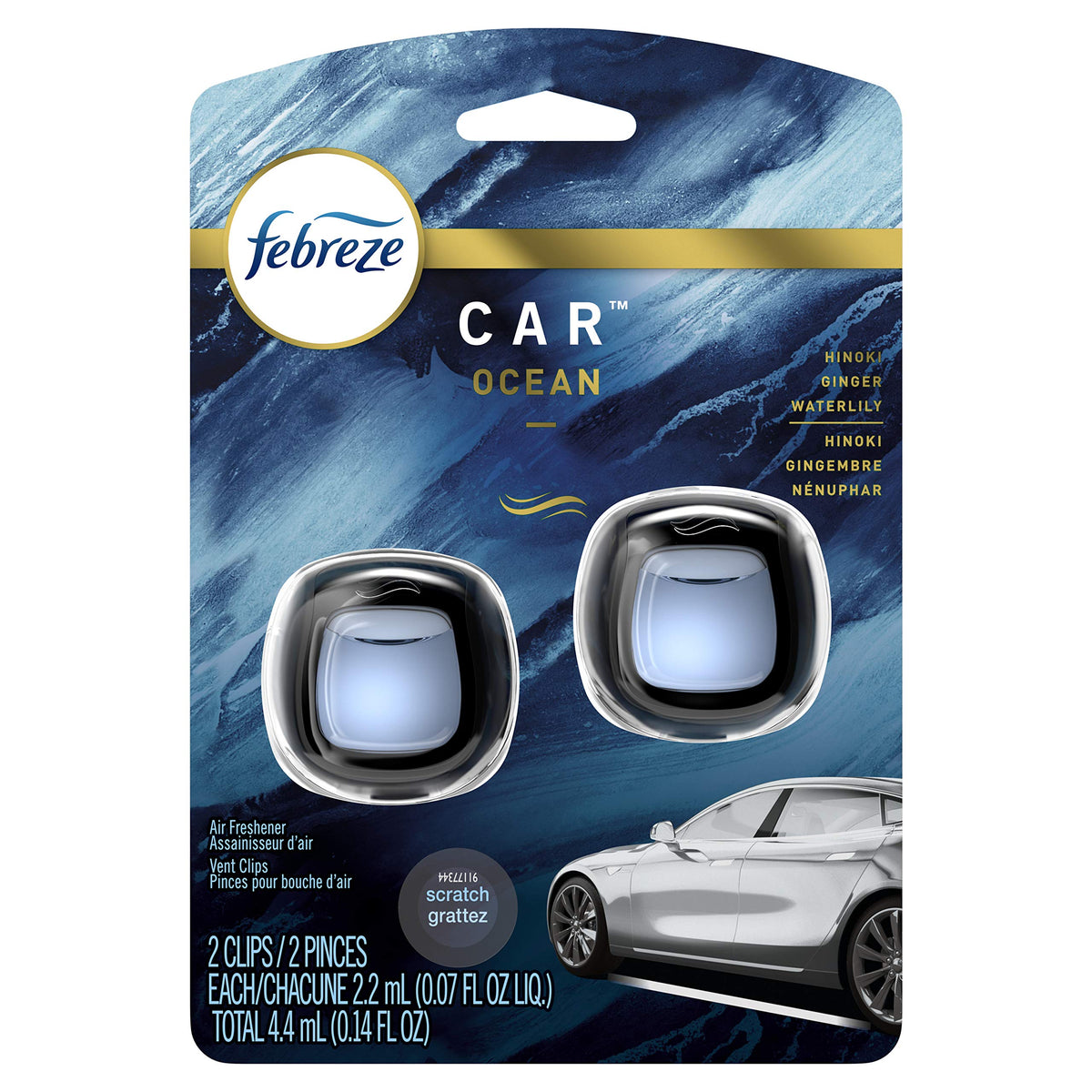 Febreze Car Air Freshener Vent Clip Platinum Ice Scent, .07 oz. Car Vent Clip, Pack of 4