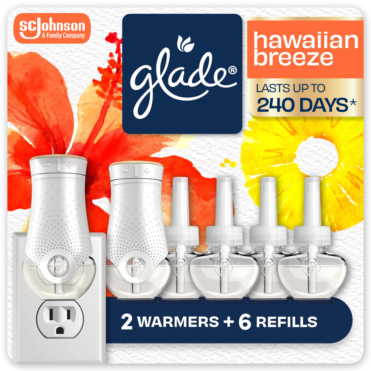 Glade PlugIns Air Freshener Starter Kit, Scented and Essential Oils for Home and Bathroom, Cashmere Woods, 4.02 Fl Oz, 2 Warmers and 6 Refills