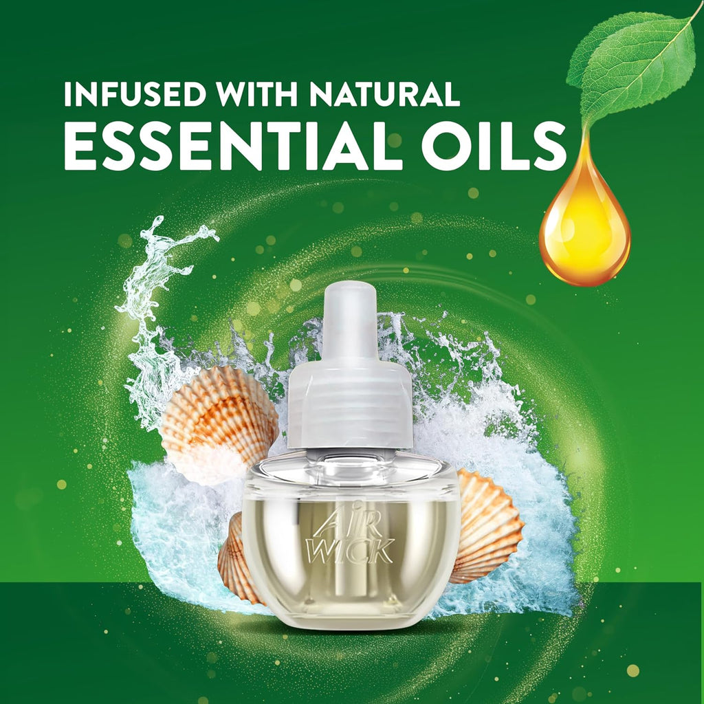 Air Wick Plug in Scented Oil Refills, 4 Count, Calming Sea Spray & Breeze, Air Freshener, Essential Oils