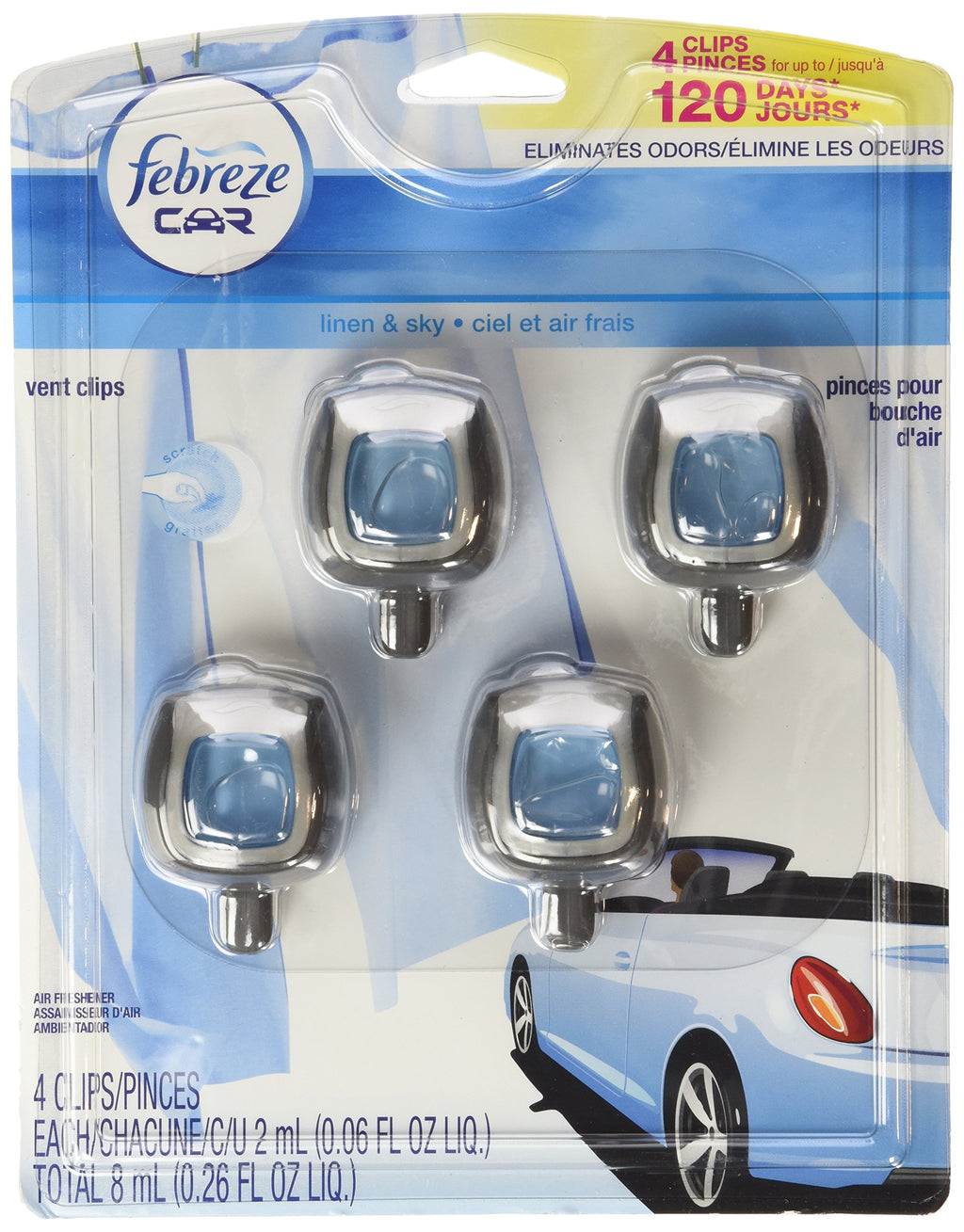 Febreze Car Air Freshener Vent Clip Platinum Ice Scent, .07 oz. Car Vent Clip, Pack of 4