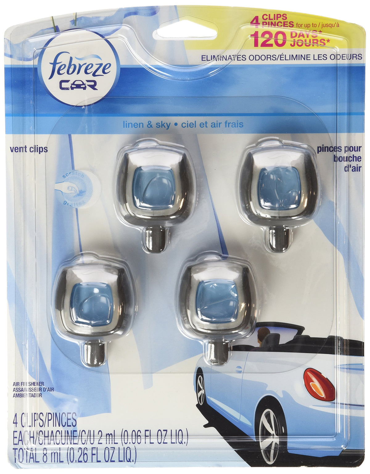 Febreze Car Air Freshener Vent Clip Platinum Ice Scent, .07 oz. Car Vent Clip, Pack of 4