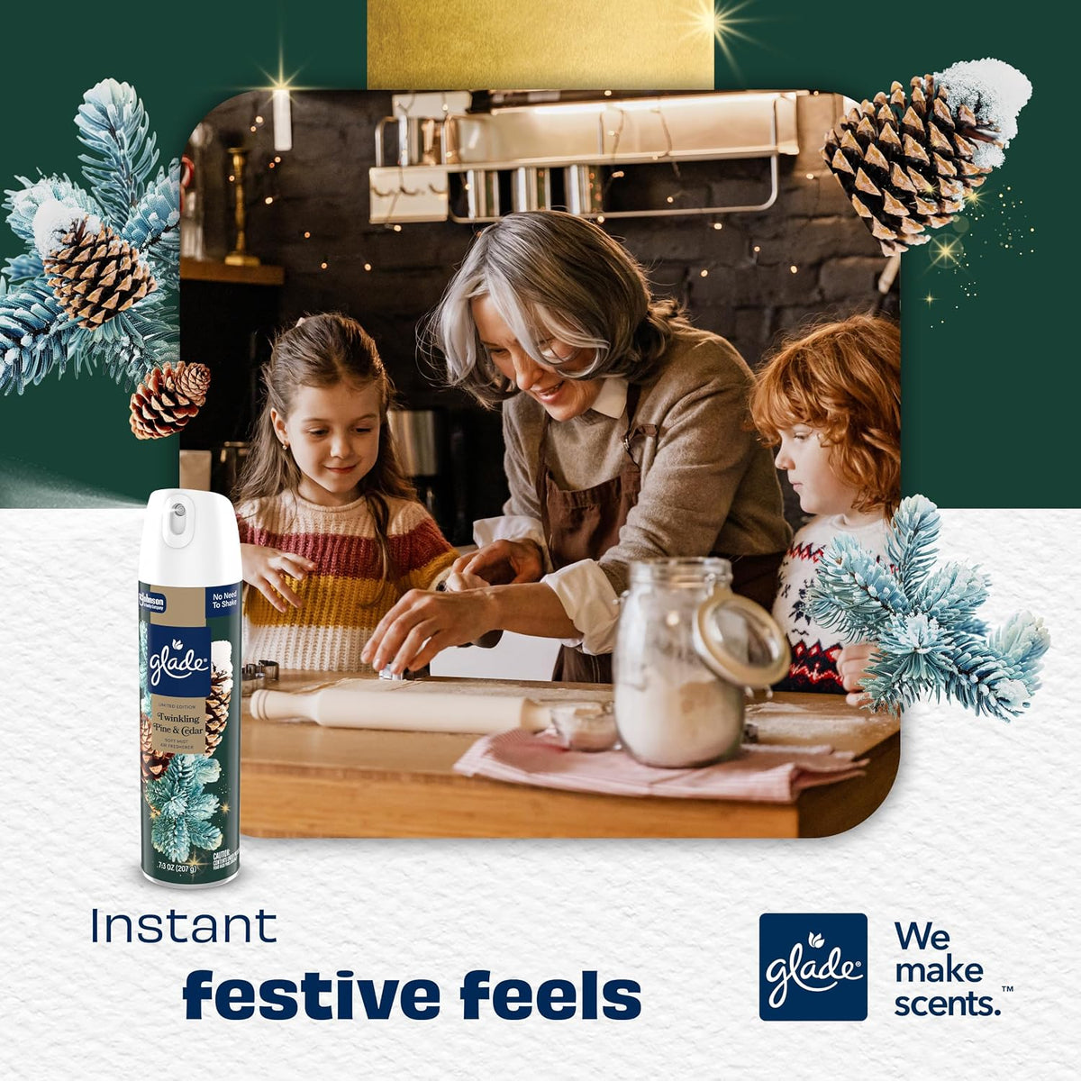 Glade Soft Mist Odor Fighting Aerosol Air Freshener, Twinkling Pine & Cedar, 7.3oz, 6 count