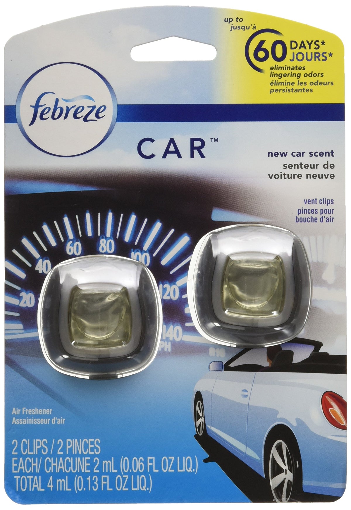 Febreze Car Air Freshener Vent Clip Platinum Ice Scent, .07 oz. Car Vent Clip, Pack of 4