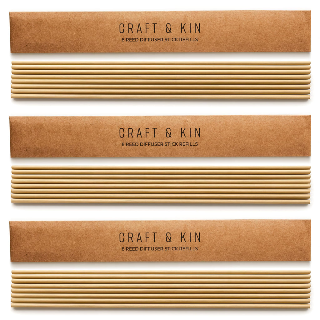Craft & Kin Sage, Mint & Lavender Reed Diffuser – 5.75 oz Essential Oil Diffuser for Home & Bathroom – Up to 120-Day Fragrance with 8 Rattan Scent Sticks – Amber Glass Room Decor