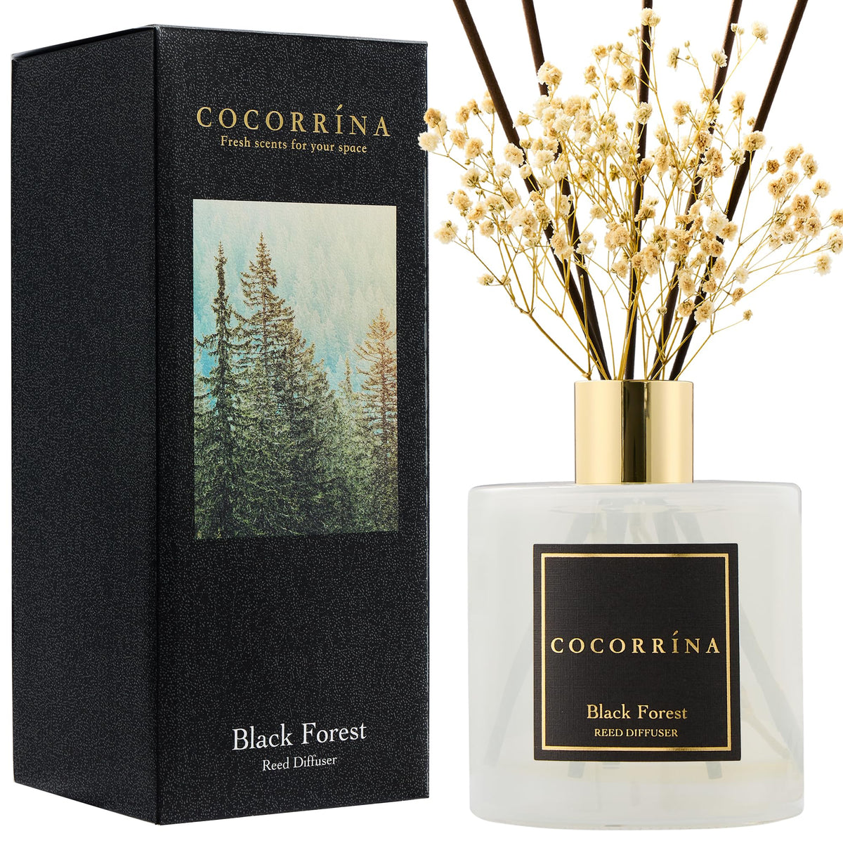 Cocorrína Premium Reed Diffuser Set with Preserved Baby's Breath & Cotton Stick Sandalwood Rose | 6.7oz Scent Fragrance Oil Diffuser for Bedroom Bathroom Home Décor